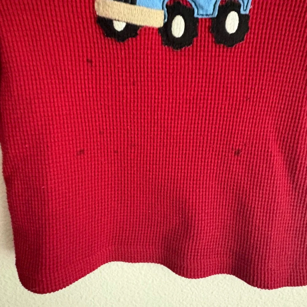 Carters Boys 3T Red Waffle Knit Thermal Pajama Top Monkey Truck Graphic AMG0432